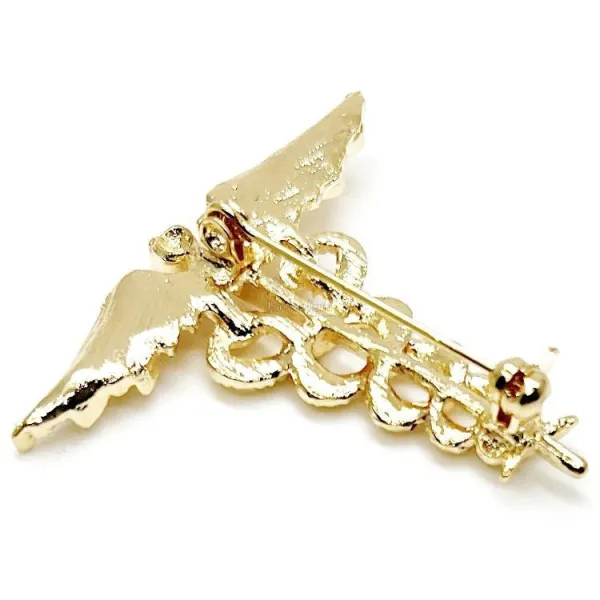 Fantasiebrosche Goldener Caduceus aus Metall