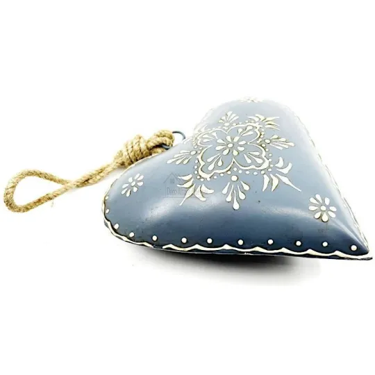 Hart Elzas in Metaal Blauwgrijs Handgeschilderd 15 cm