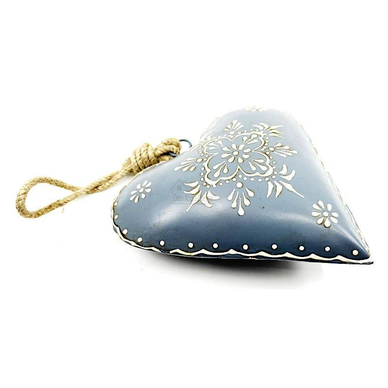 Hand Painted Blue Grey Metal Heart of Alsace 15 cm