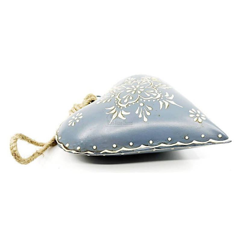 Hand Painted Blue Grey Metal Heart of Alsace 15 cm