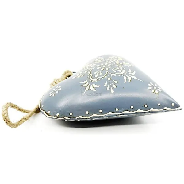 Hand Painted Blue Grey Metal Heart of Alsace 15 cm