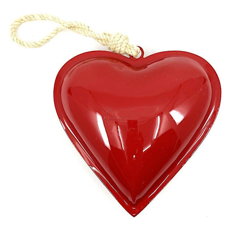 Coeur en Métal rouge laqué Brillant 13 cm à suspendre