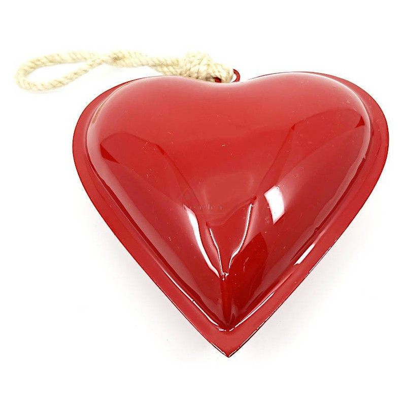 Coeur en Métal rouge laqué Brillant 13 cm à suspendre
