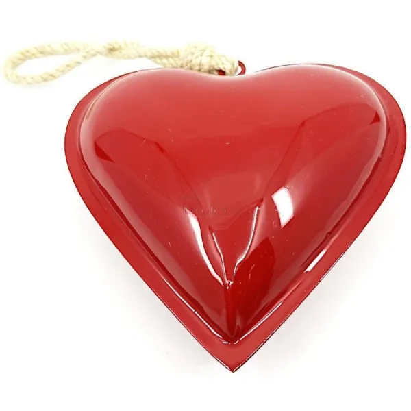 Coeur en Métal rouge laqué Brillant 13 cm à suspendre