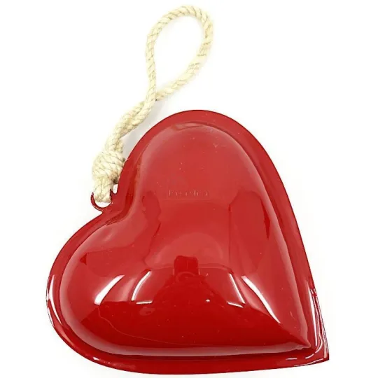 Hart in Rood Gelakt Glanzig Metaal 13 cm om op te hangen