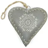 Grand Coeur d'Alsace en Métal gris peint à la Main 21 cm