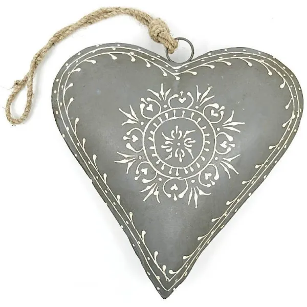 Grand Coeur d'Alsace en Métal gris peint à la Main 21 cm