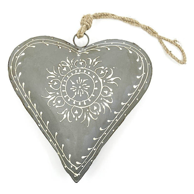 Big Heart of Alsace in grey hand painted Metal 21 cm