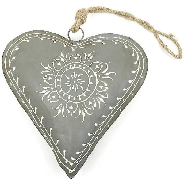 Big Heart of Alsace in grey hand painted Metal 21 cm