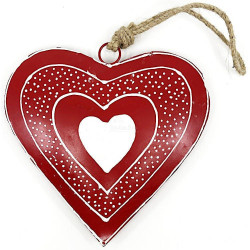 Heart of Alsace in red metal with white dots hand painted 16 cm