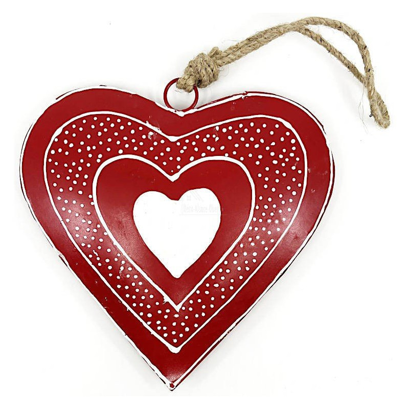 Heart of Alsace in red metal with white dots hand painted 16 cm