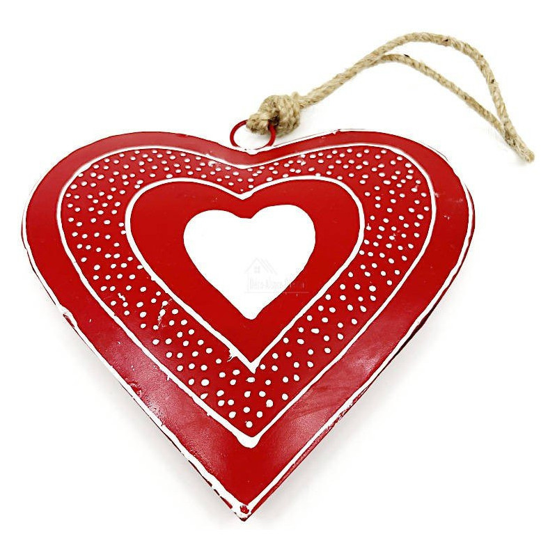 Coeur d'Alsace en Métal rouge pois blanc peint à la Main 16 cm