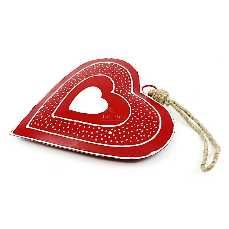 Heart of Alsace in red metal with white dots hand painted 16 cm