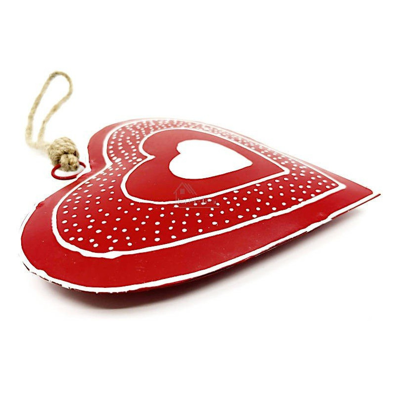 Heart of Alsace in red metal with white dots hand painted 16 cm