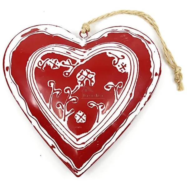 Heart of Alsace in red and white Metal in relief hand painted 16 cm