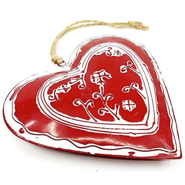 Heart of Alsace in red and white Metal in relief hand painted 16 cm