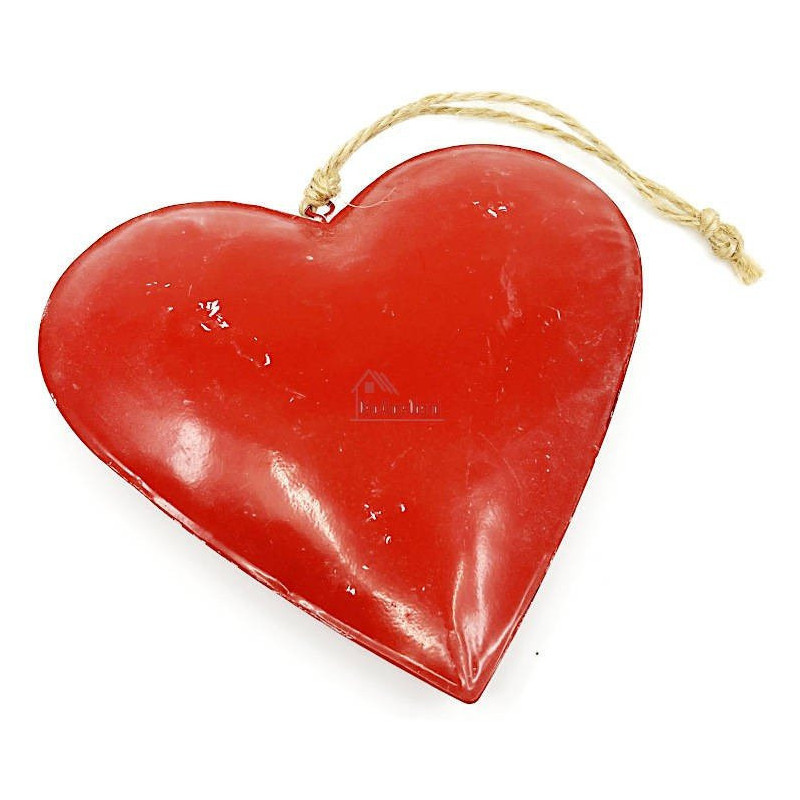 Coeur d'Alsace en Métal rouge et blanc en relief peint à la Main 16 cm