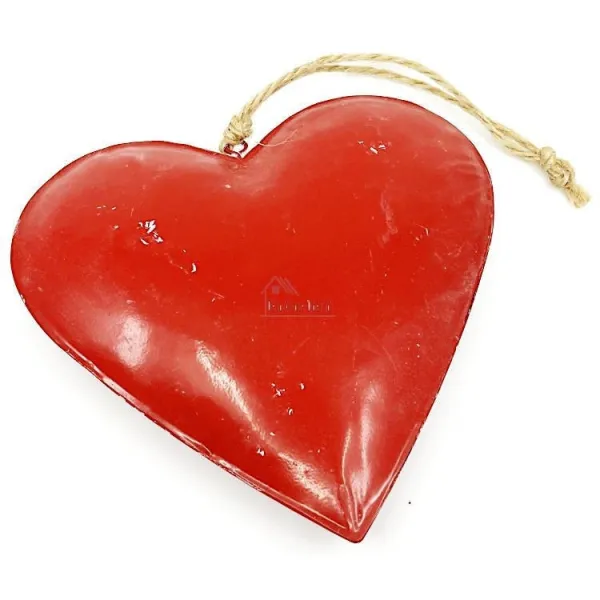 Heart of Alsace in red and white Metal in relief hand painted 16 cm