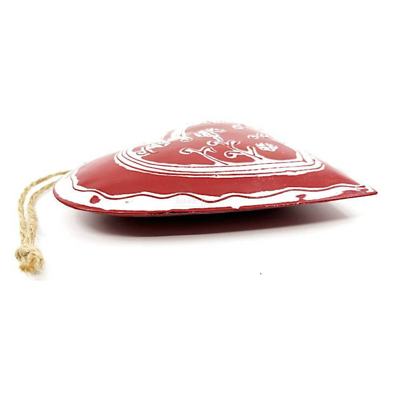 Elsässer Herz aus rotem und weißem Metall mit Relief handbemalt 16 cm