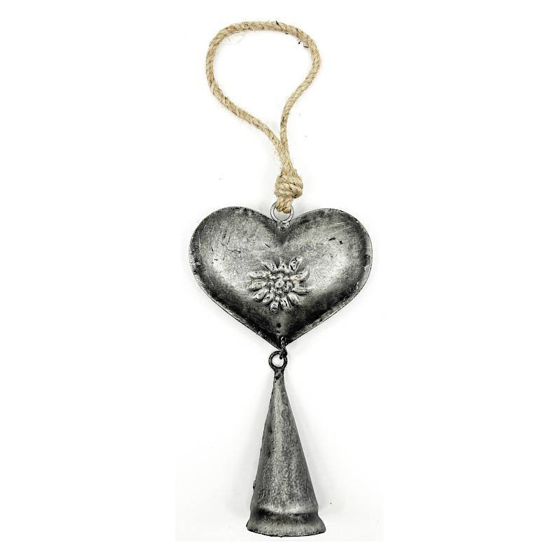 Coeur d'Alsace en Métal gris Maïka avec Clochette 28 cm