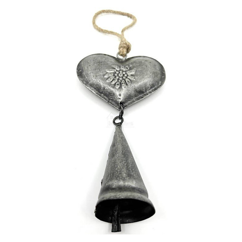Coeur d'Alsace en Métal gris Maïka avec Clochette 28 cm