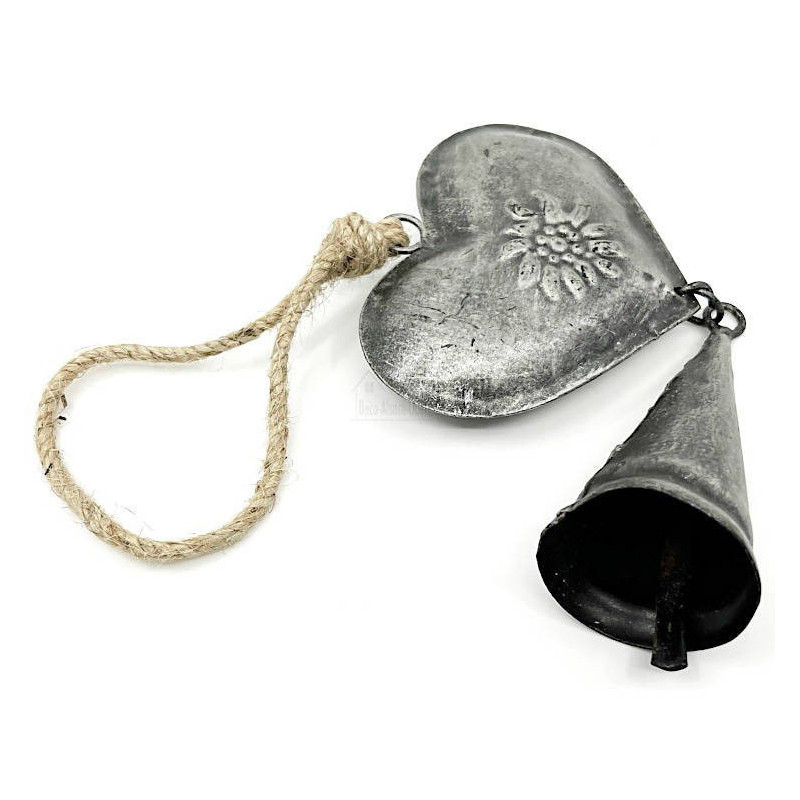 Coeur d'Alsace en Métal gris Maïka avec Clochette 28 cm