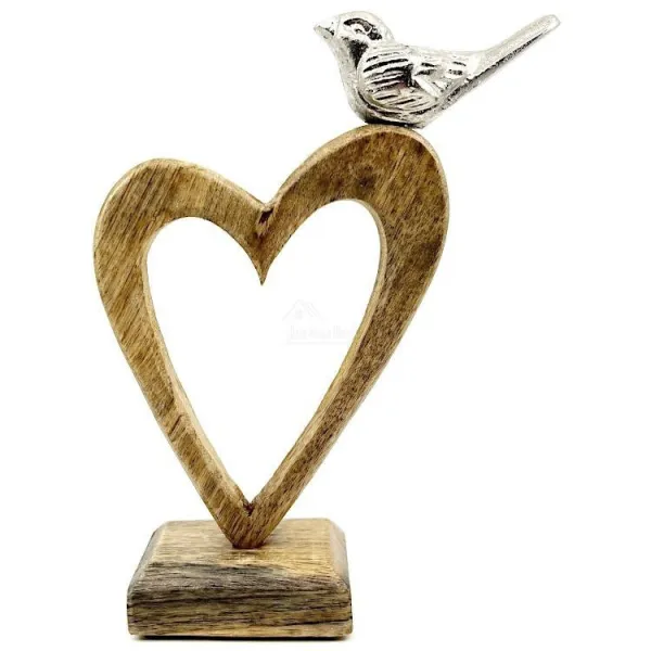 Coeur d'Alsace en Bois de Manguier avec Oiseau perché