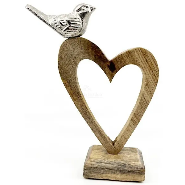 Coeur d'Alsace en Bois de Manguier avec Oiseau perché