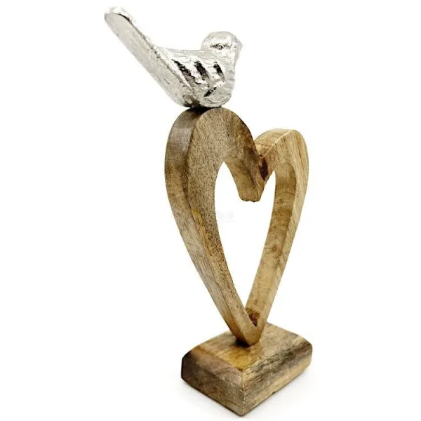 Coeur d'Alsace en Bois de Manguier avec Oiseau perché