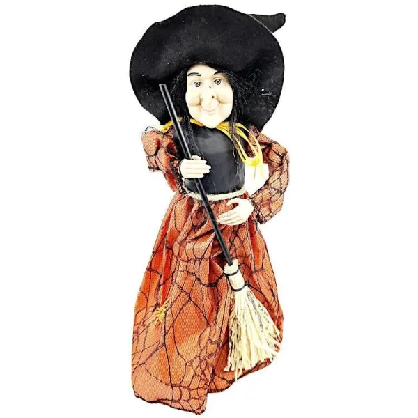 Sorcière d'Alsace debout avec robe satinée ocre 36 cm