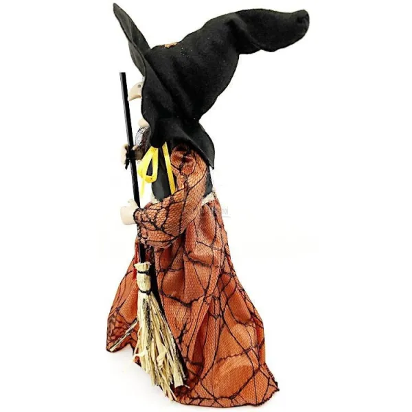 Sorcière d'Alsace debout avec robe satinée ocre 36 cm