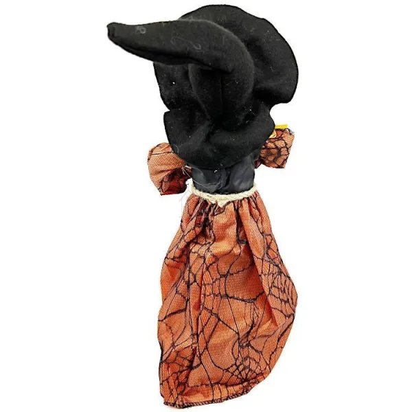 Stehende elsässische Hexe mit ockerfarbenem Satinkleid 36 cm