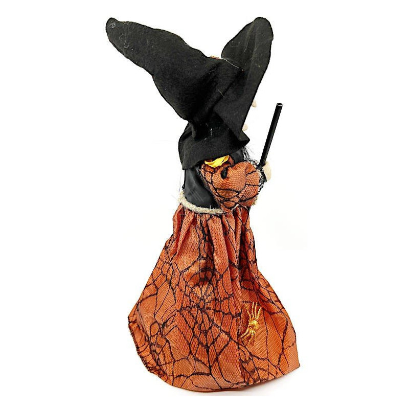 Stehende elsässische Hexe mit ockerfarbenem Satinkleid 36 cm