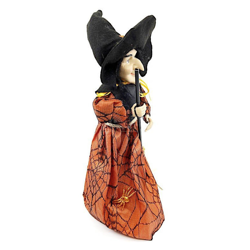 Sorcière d'Alsace debout avec robe satinée ocre 36 cm