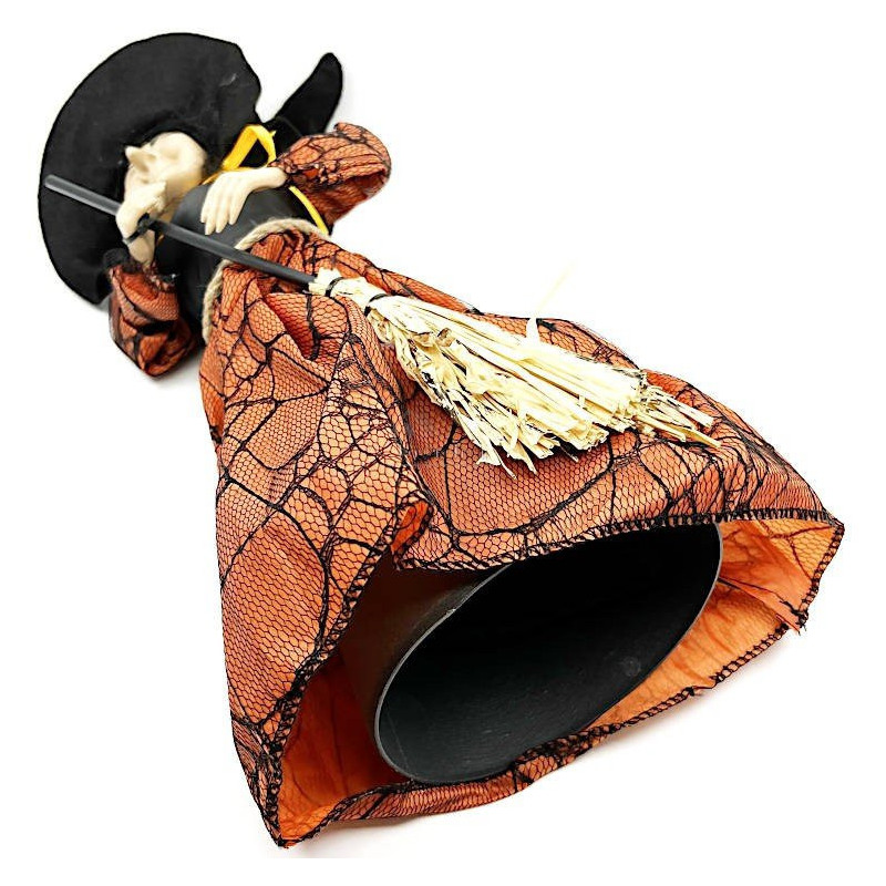 Sorcière d'Alsace debout avec robe satinée ocre 36 cm