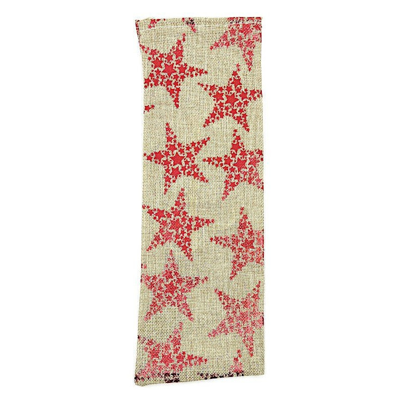 Sac Porte-bouteille beige en tissu avec décorations et ruban