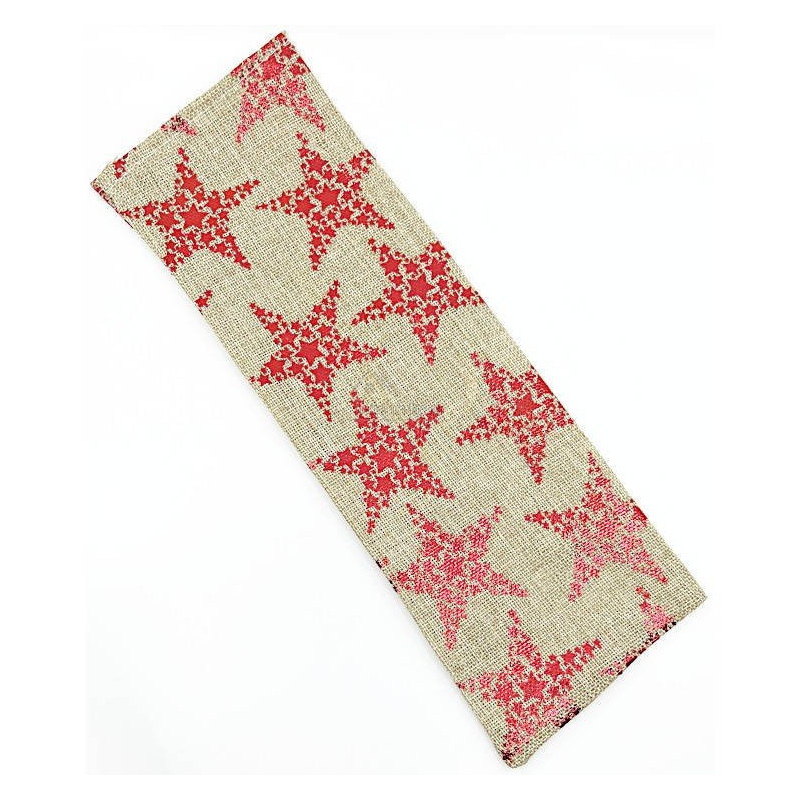 Beige fabric bottle bag with decorations and ribbon