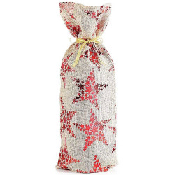 Sac Porte-bouteille beige en tissu avec décorations et ruban