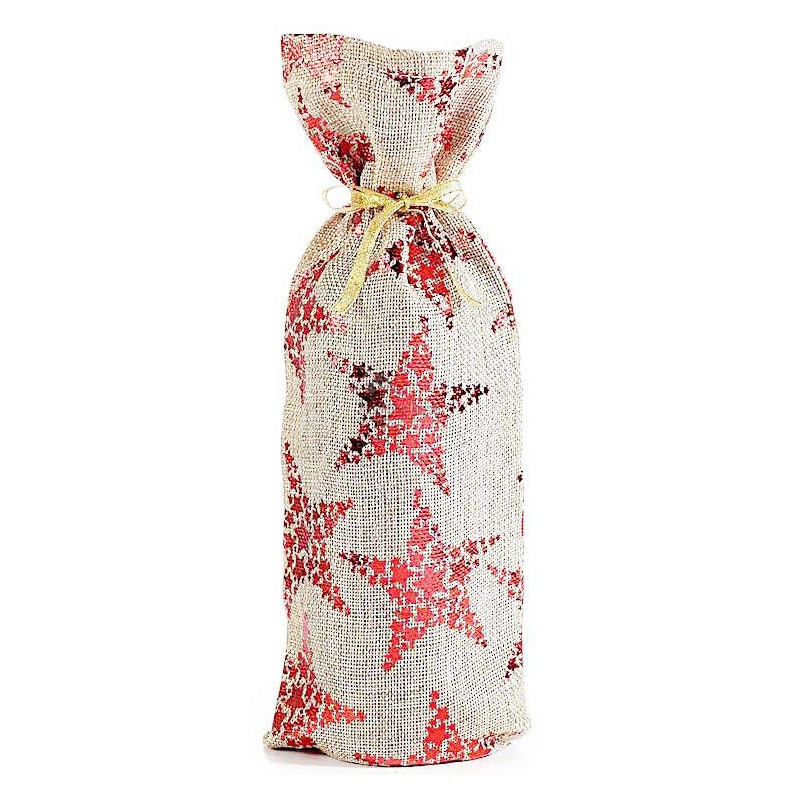 Sac Porte-bouteille beige en tissu avec décorations et ruban
