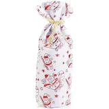 White fabric bottle bag with decorations and ribbon