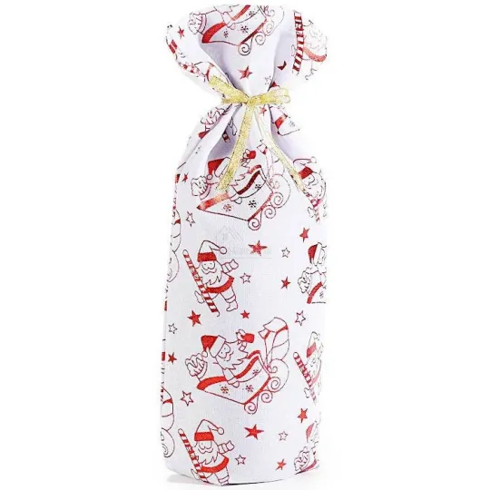 Sac Porte-bouteille blanc en tissu avec décorations et ruban