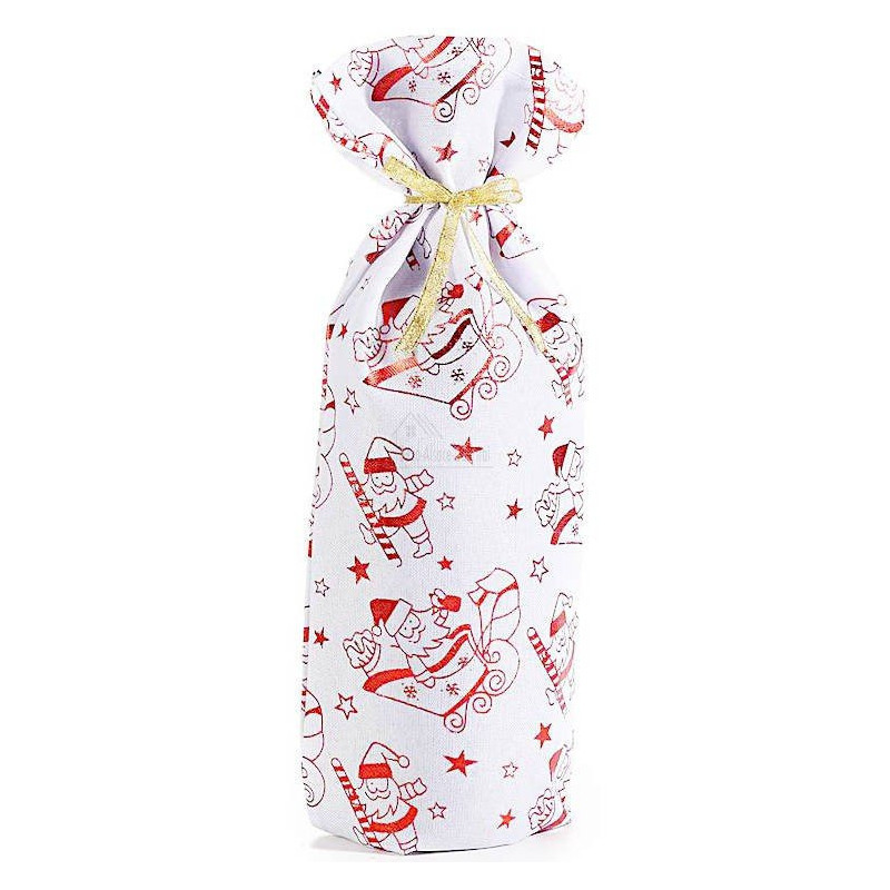 Sac Porte-bouteille blanc en tissu avec décorations et ruban