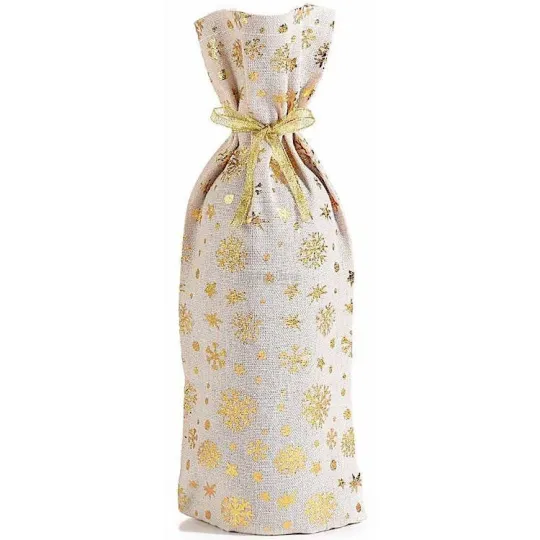 Sac Porte-bouteille Ecru en tissu avec décorations et ruban