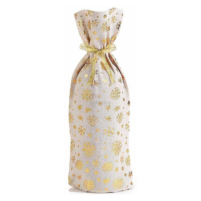 Sac Porte-bouteille Ecru en tissu avec décorations et ruban