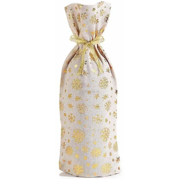 Sac Porte-bouteille Ecru en tissu avec décorations et ruban