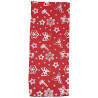 Red fabric bottle bag with decorations and ribbon