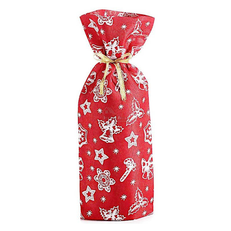 Sac Porte-bouteille rouge en tissu avec décorations et ruban