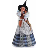 Stehende elsässische Hexe mit blauem Fransenkleid 85 cm