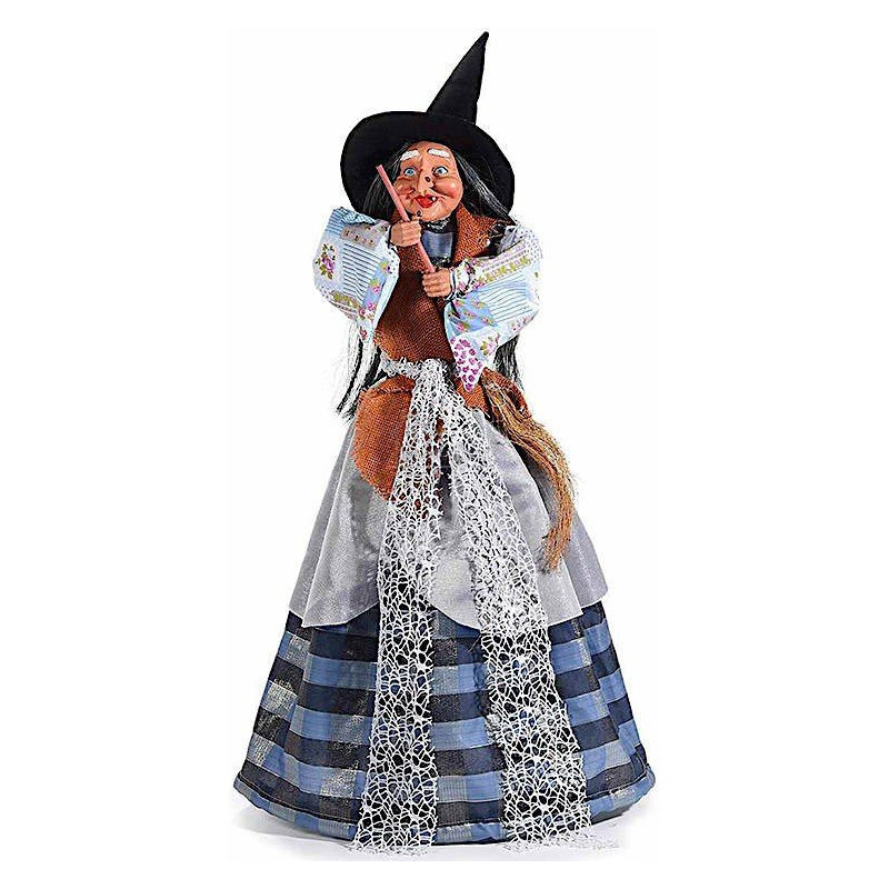 Sorcière d'Alsace debout avec robe à franges bleues 85 cm