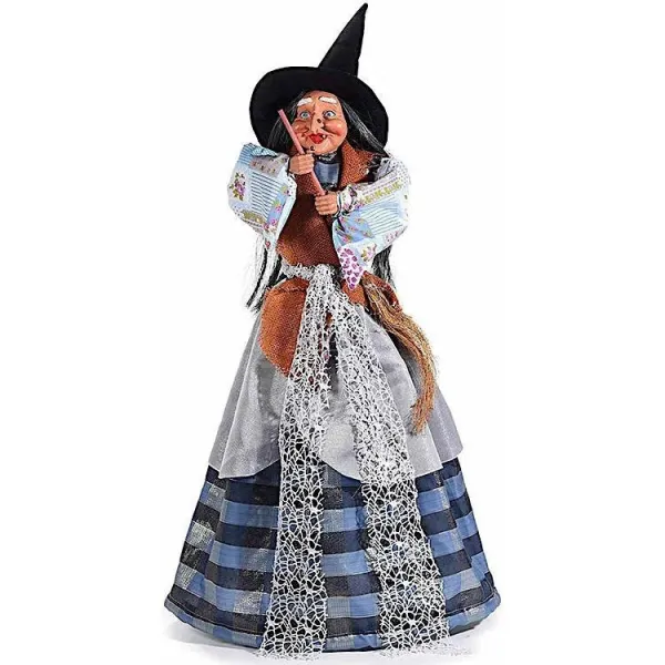 Stehende elsässische Hexe mit blauem Fransenkleid 85 cm